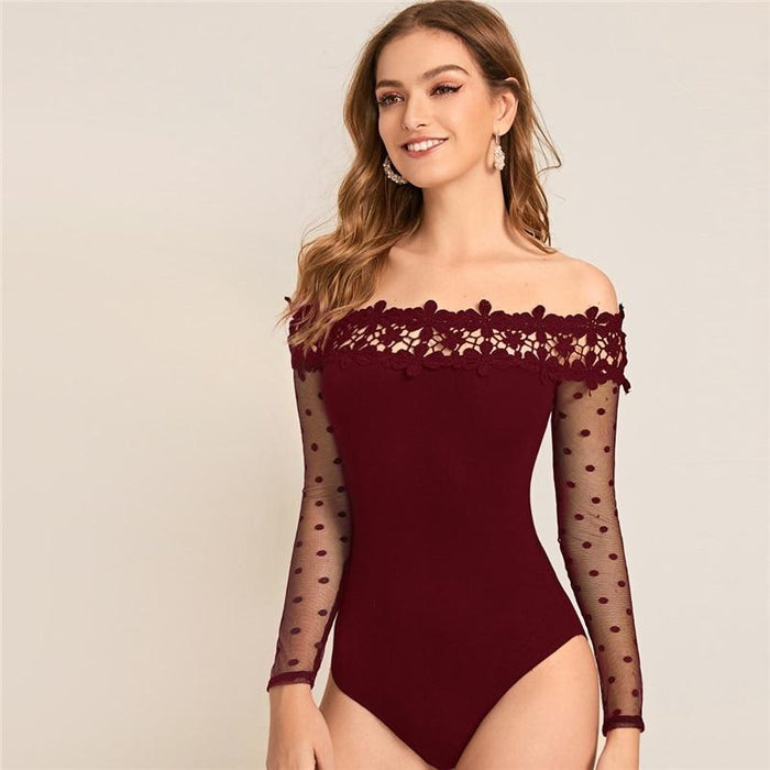 Ursula Lace Bodysuit - Maroon