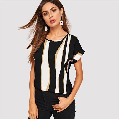 Beatrix Striped Blouse - Black