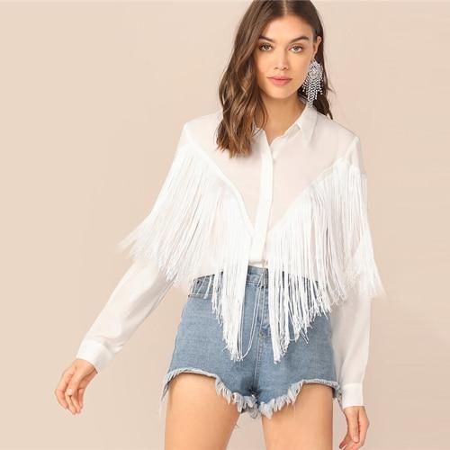 Harriet Chevron Fringe Blouse - White