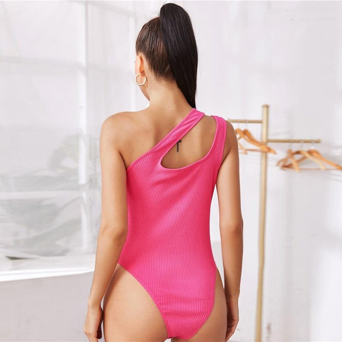 Angela One Shoulder Bodysuit - Pink