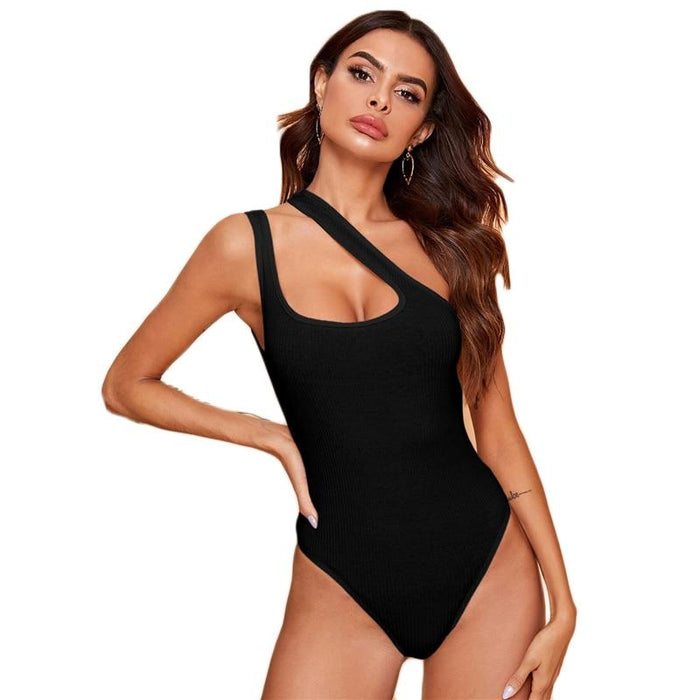 Angela One Shoulder Bodysuit - Black