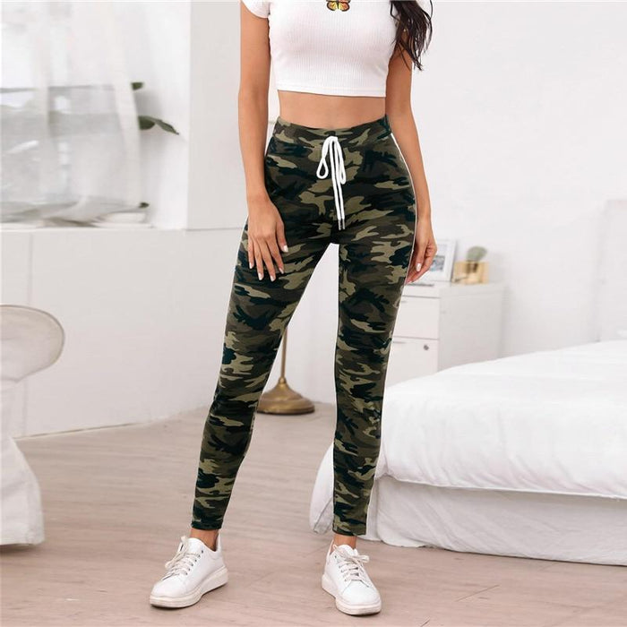 Multicolor Knot Waist Tape Sideseam Camo Pants