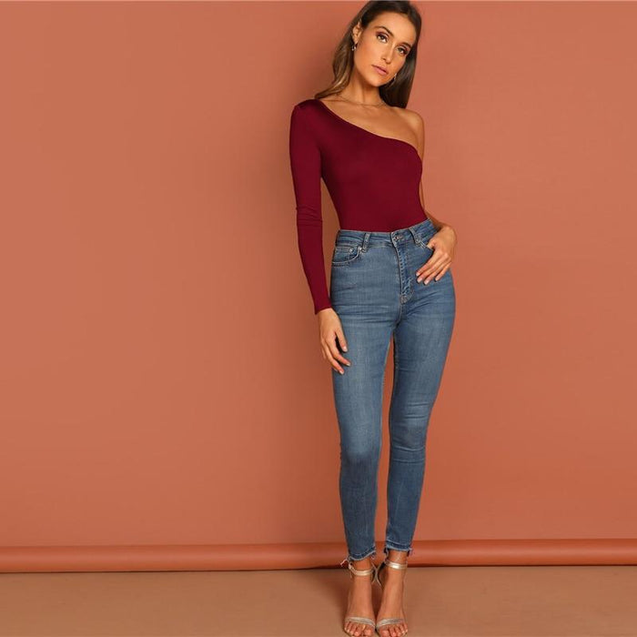 Kaia One Sleeve Bodysuit - Burgundy