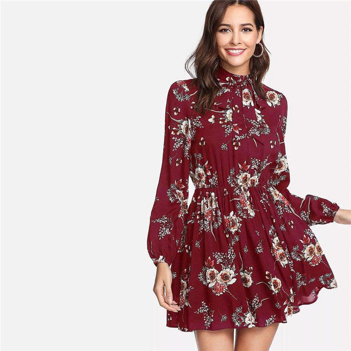 Evelyn Long Sleeve Dress - Burgundy