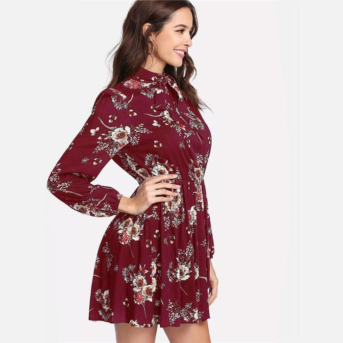 Evelyn Long Sleeve Dress - Burgundy