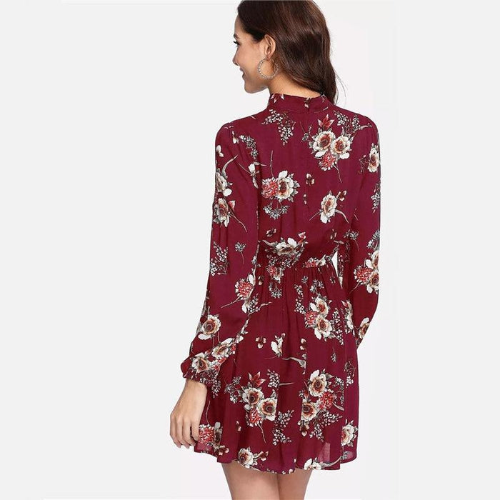 Evelyn Long Sleeve Dress - Burgundy