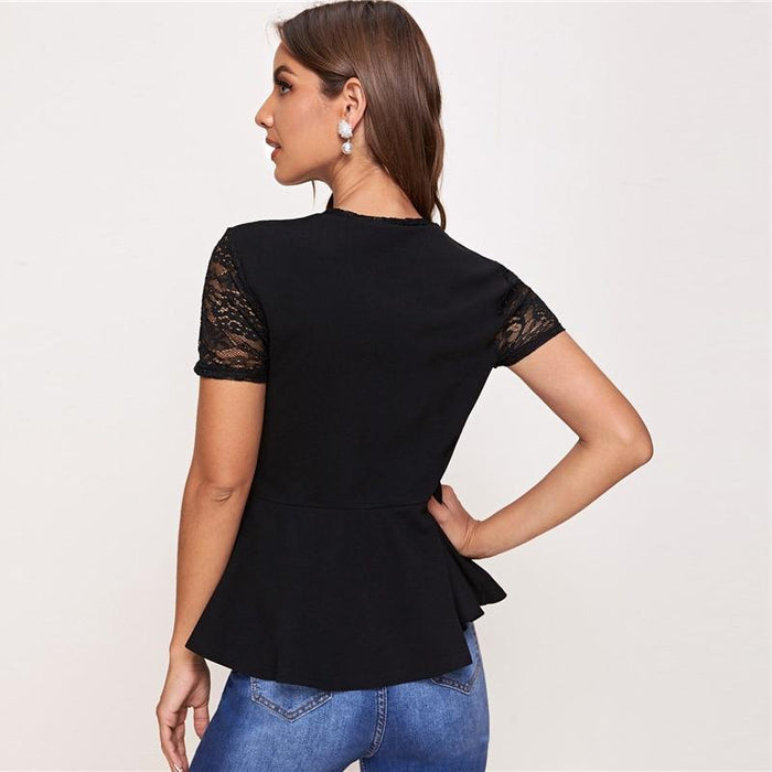 Aila Lace Bodice Blouse - Black