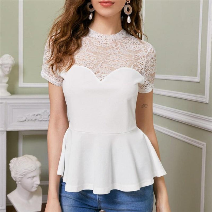 Aila Lace Bodice Blouse - White