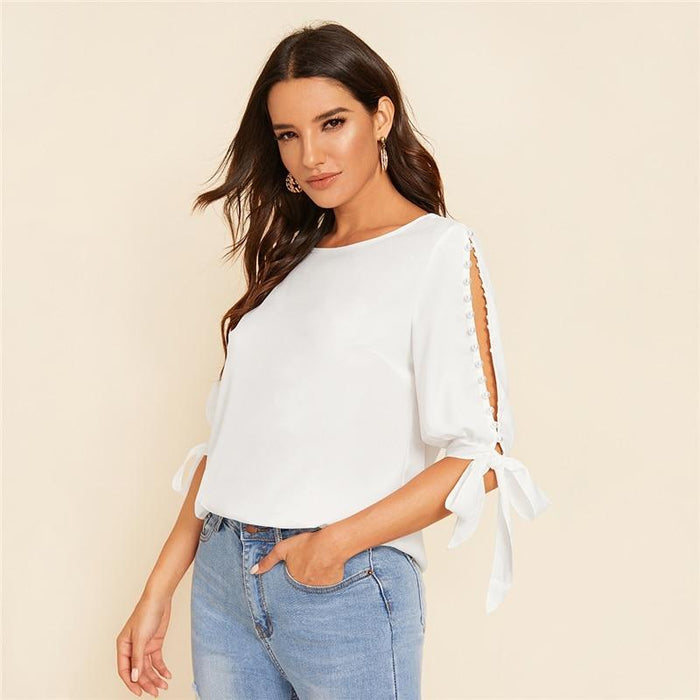 Ingrid Open Sleeve Blouse - White