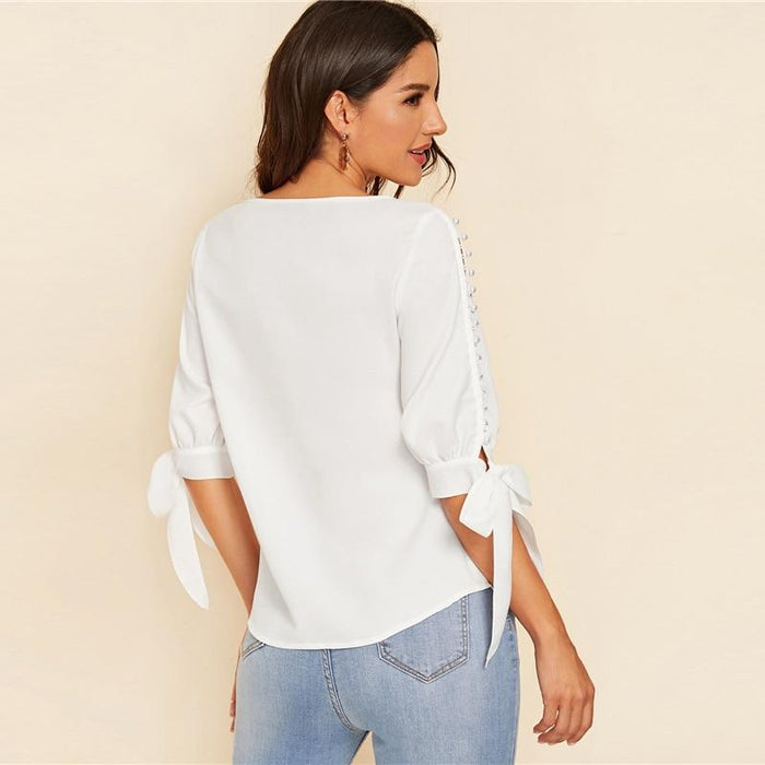 Ingrid Open Sleeve Blouse - White