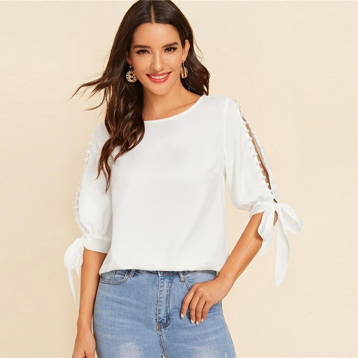 Ingrid Open Sleeve Blouse - White