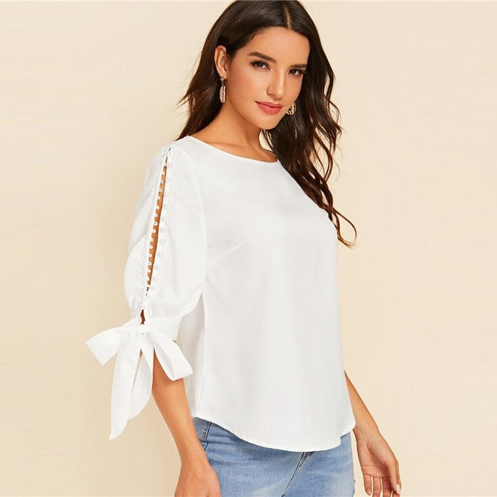 Ingrid Open Sleeve Blouse - White