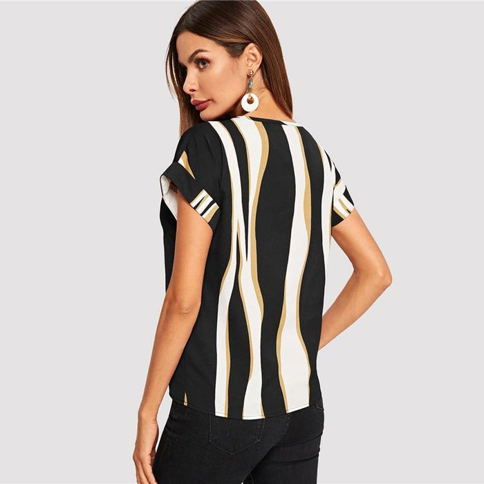 Beatrix Striped Blouse - Black