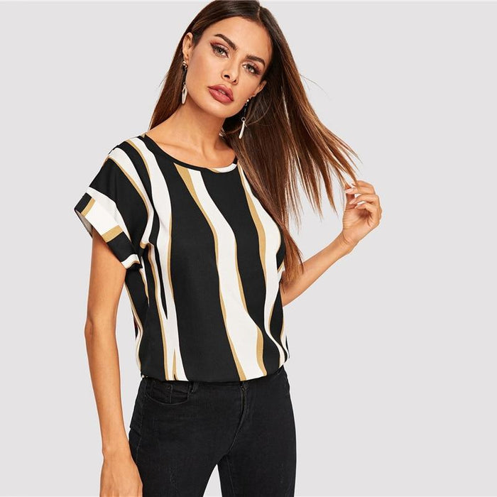 Beatrix Striped Blouse - Black