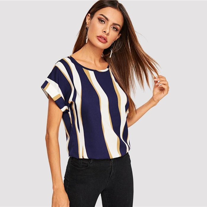 Beatrix Striped Blouse - Navy