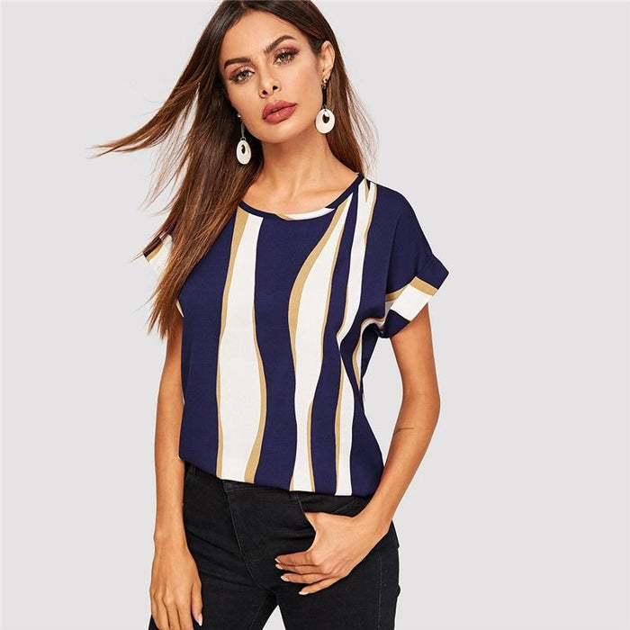 Beatrix Striped Blouse - Navy