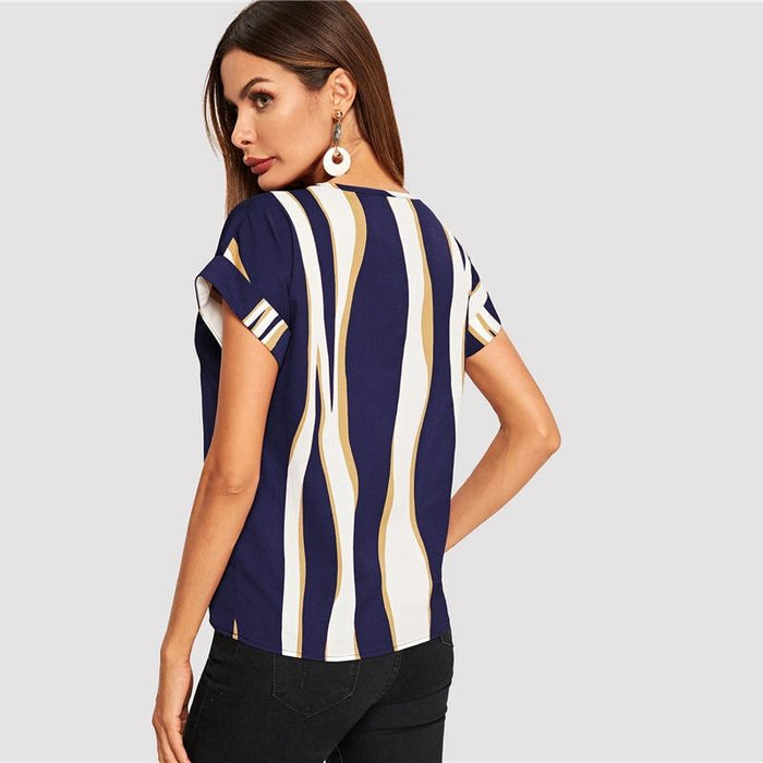 Beatrix Striped Blouse - Navy