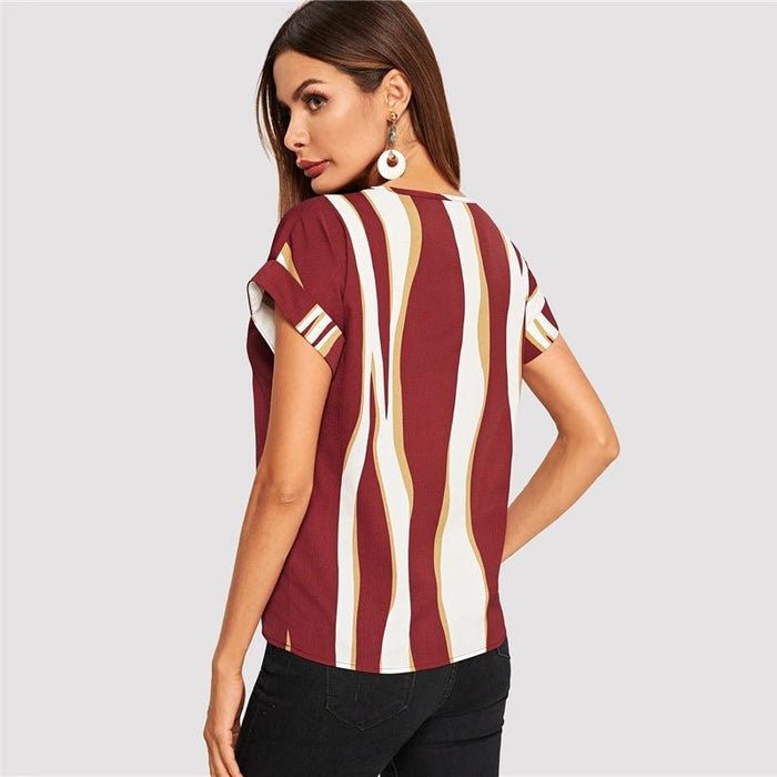 Beatrix Striped Blouse - Burgundy