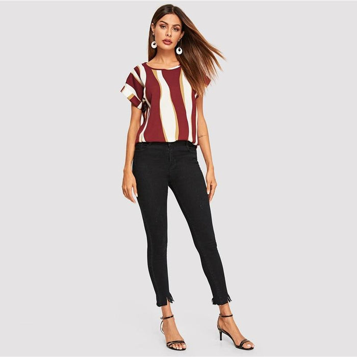 Beatrix Striped Blouse - Burgundy