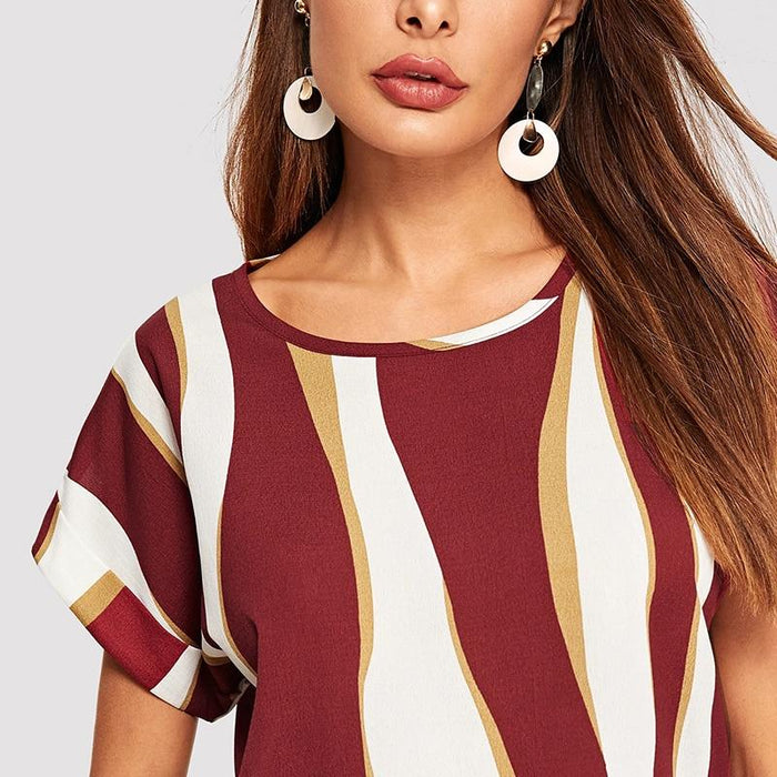 Beatrix Striped Blouse - Burgundy