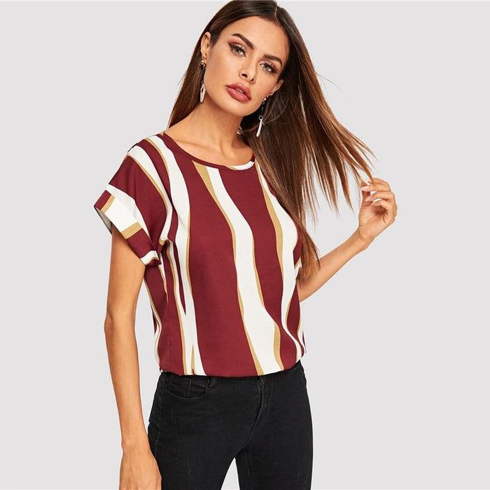 Beatrix Striped Blouse - Burgundy