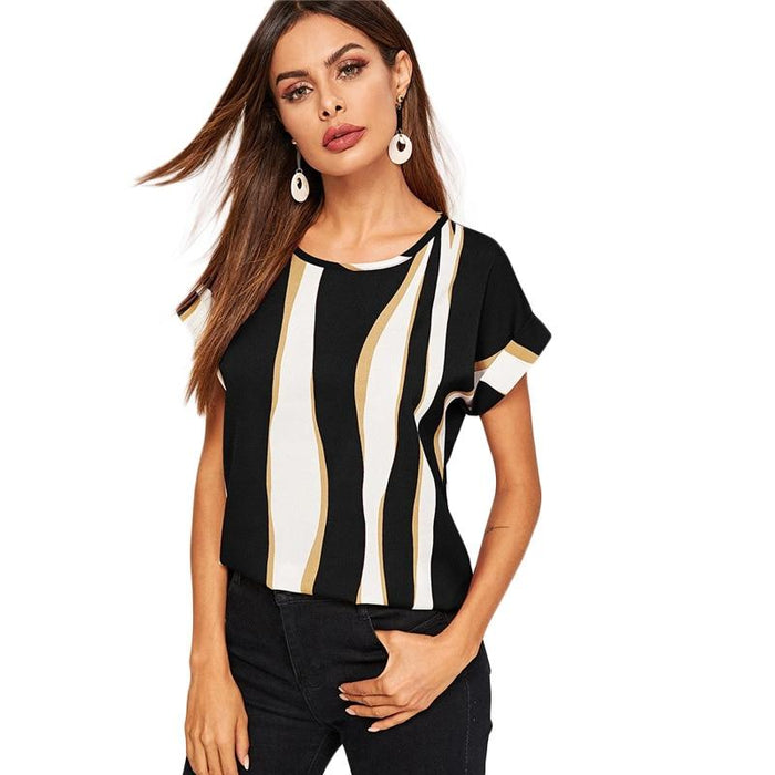 Beatrix Striped Blouse - Black