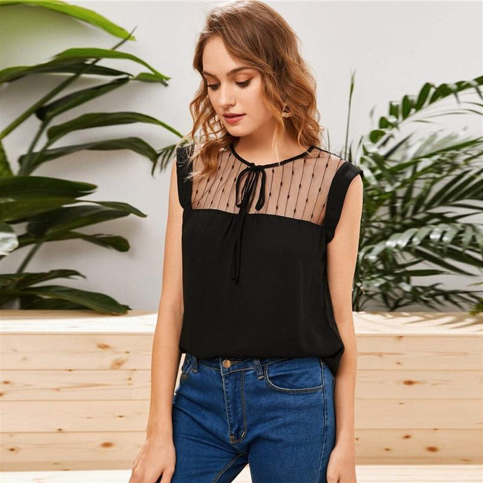 Monica Mesh Neck Blouse