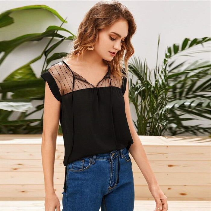 Monica Mesh Neck Blouse