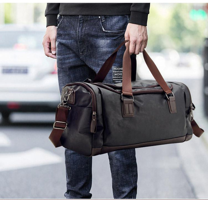 Men's Black Leather Duffel Bag