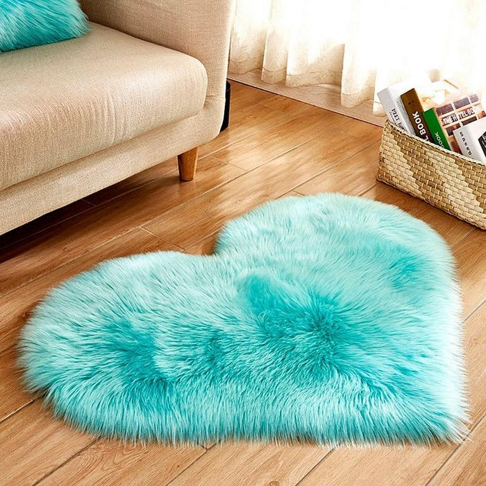 Light Blue Fluffy Heart Rug