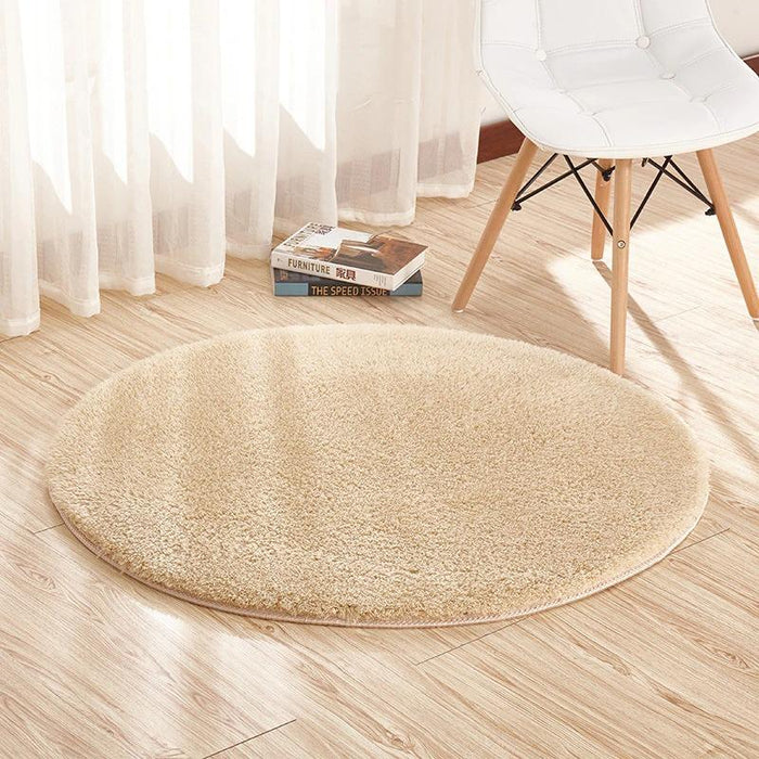 Light Brown Fluffy Circular Space Rug