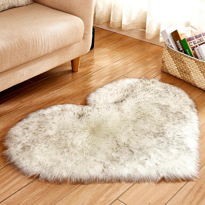 Silver Fluffy Heart Rug