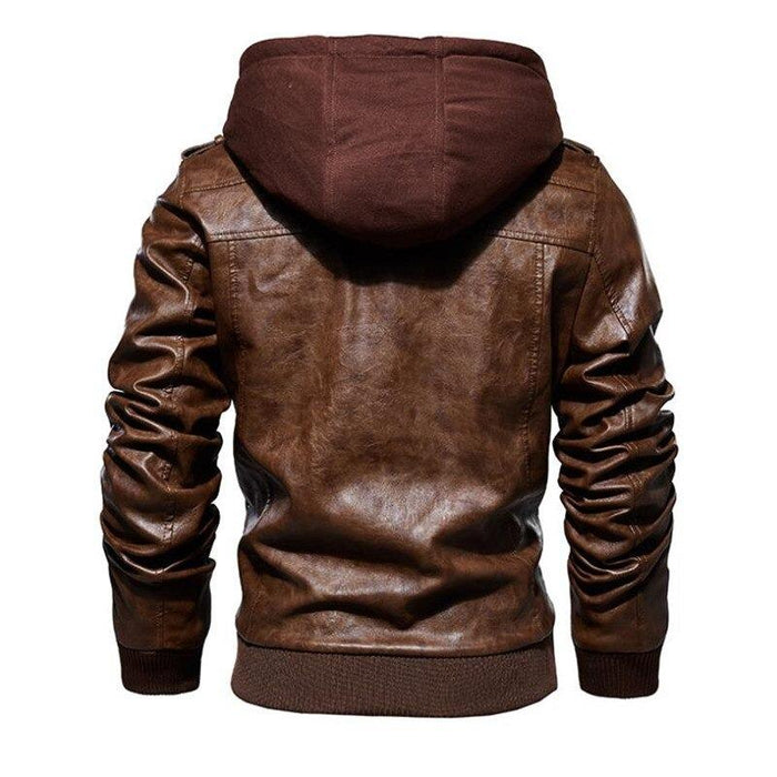 Dark Brown Men's Hooded Motorcycle Jacket