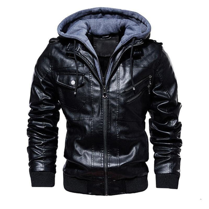 Black Men's Hooded Motorcycle Jacket