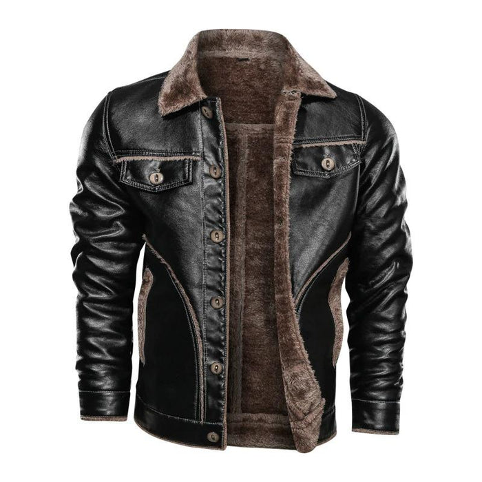 Black Men's Furred Motorcycle Jacket