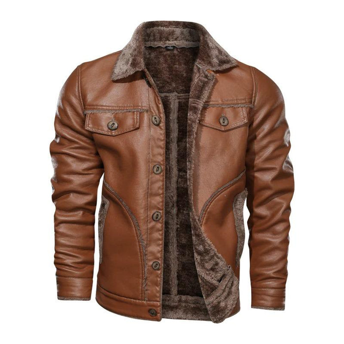 Brown Men's Furred Motorcycle Jacket